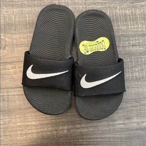 Nike Kawa Black Slides with White Logo